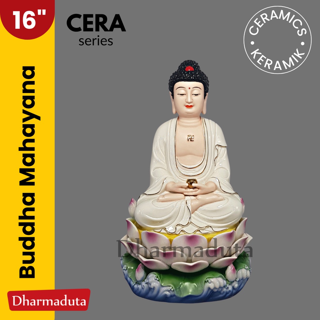 Cera Buddha Mahayana 16in Keramik Patung Rupang Arca Buddha