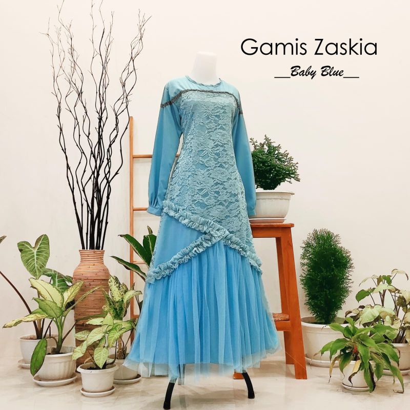 gamis zakia biru muda/gamis lebaran terbaru/gamis couple family/gamis lebaran keluarga/gamis couple ibu dan anak