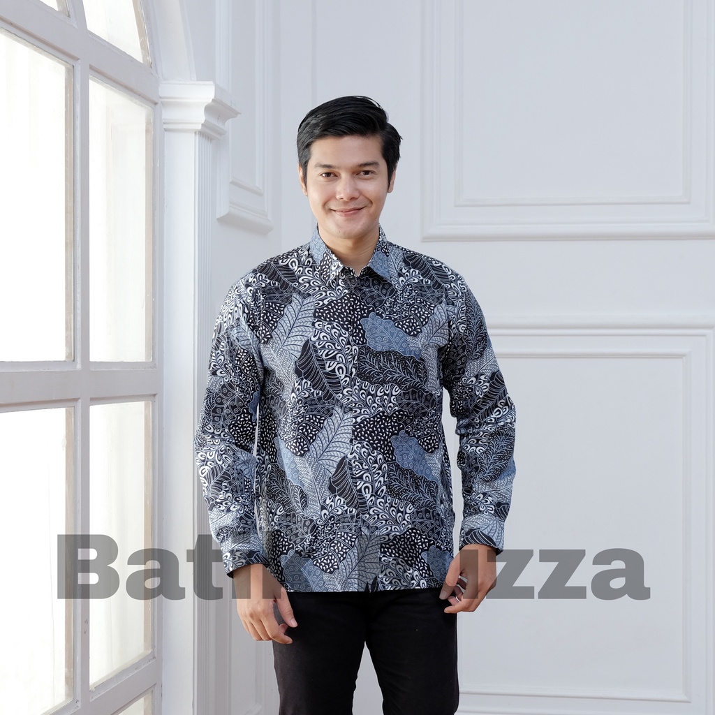 RUZZA Kemeja Batik Pria Lengan Panjang Motif Sogan Songket Size M L XL