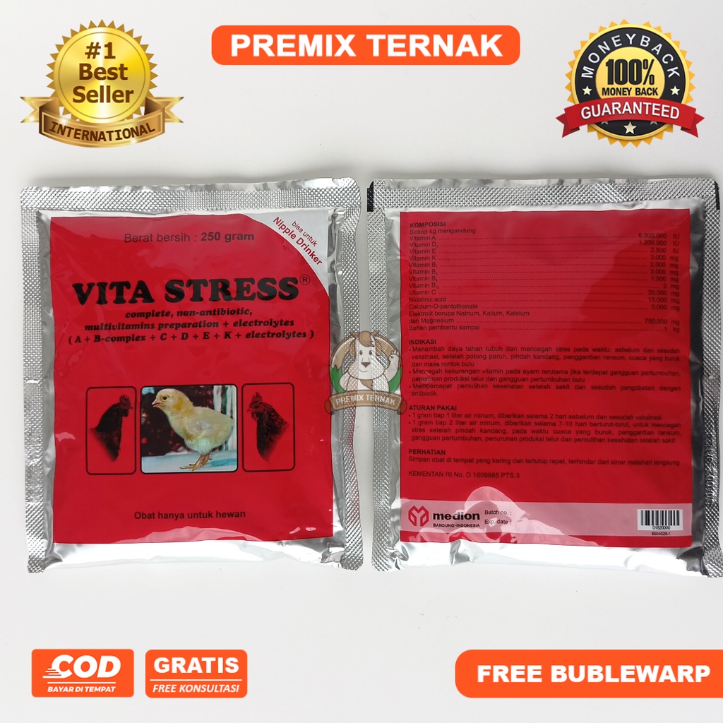 VITA STRESS 250 gram - Vitamin Anti Stres Ayam Unggas DOC Bebek Burung Vitastres Sakit Vaksinasi - VITASTRESS 250 gram