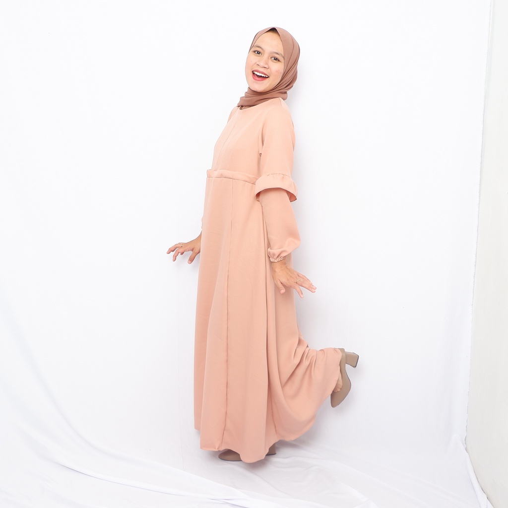 Dress Zahrana by D&M store - Gamis Premium simple & elegant perpaduan warna yang kalem