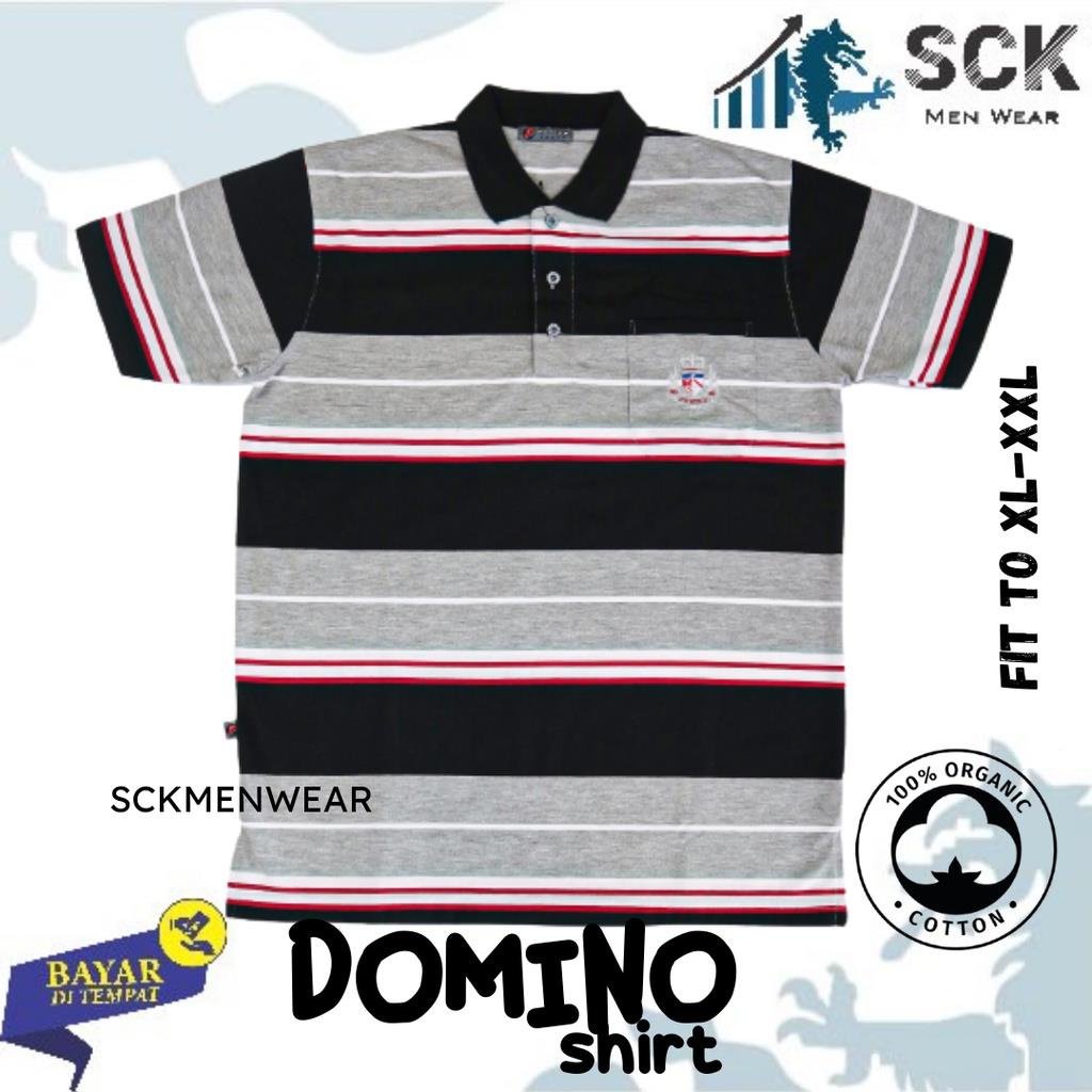 Kaos Krah Domino Motif Salur Pria / Baju Kerah Jumbo / Pakaian Laki-Laki Dewasa - sckmenwear GROSIR