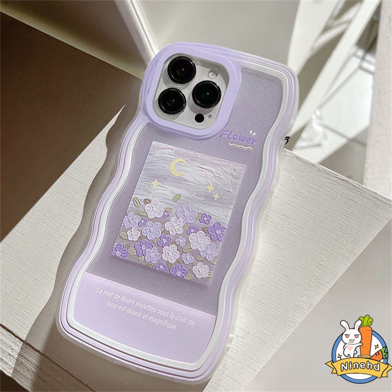 Soft Case Silikon Motif Lukisan Bunga Ungu Untuk iPhone 14 13 12 11 Pro Max Xs Max X Xr 7 8 6 6s Plus SE 2020