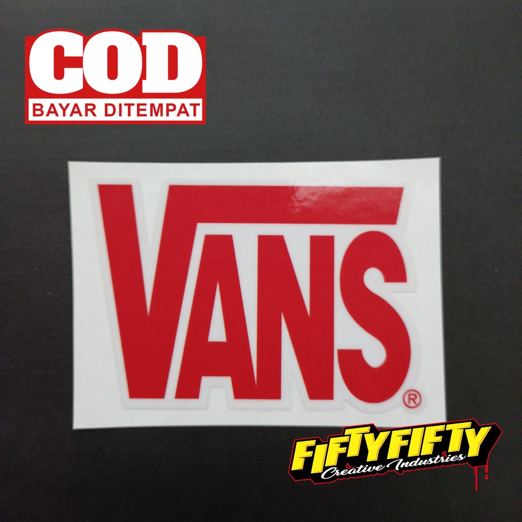 Stiker Print Cut VANS MERAH Stiker Printing Laminasi Glossy Stiker Motor Mobil Helm Sudah Membentuk Pola Desain