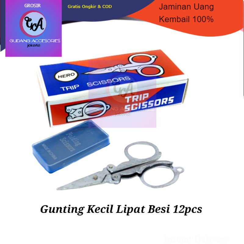 

[AJ] Gunting Lipat Mini | 12pcs | Gunting Besi | Hero Trip Scissors | Grosir