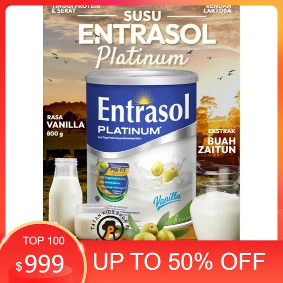 

Entrasol Platinum 800 gr Kaleng Susu Kalsium Untuk Tulang Lansia Dengan Ektrak Zaitun Dan Tinggi Protein yang dilengkapi dengan Pro-Fit Advance Formula tinggi serat omega 3 6 11 Vitamin 8 Mineral Lebih Rendah Gula serta Rendah Laktosa