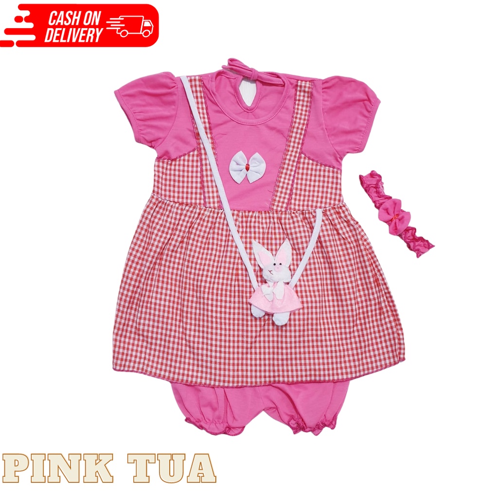 setelan pakaian anak usia 0-12bulan motif polkadot FREE BANDO