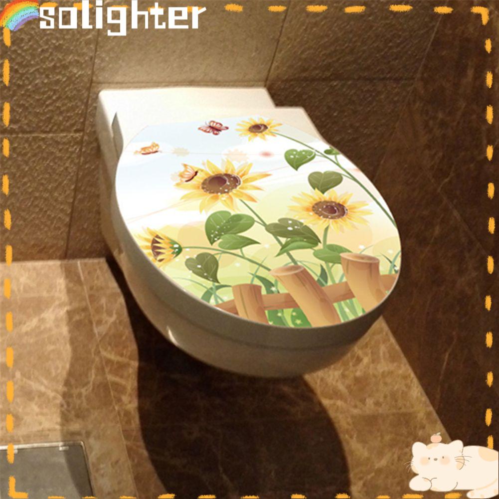 Solighter Sunflower Toilet Stiker Mural Art Decals Mural Stiker Tile Toilet Kamar Mandi Toilet Tutup Dekorasi Tk Stiker Dinding