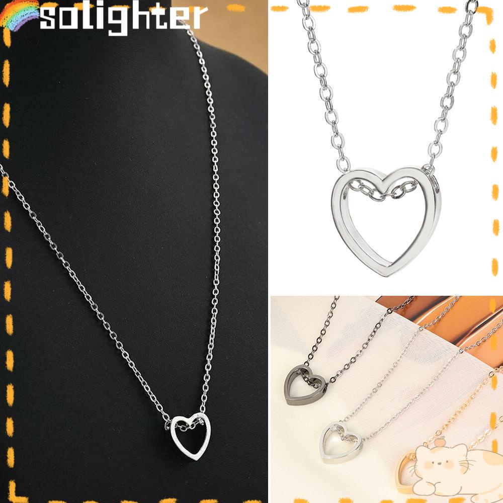 Solighter Liontin Hati Wanita Perhiasan Choker Rantai Stainless Steel