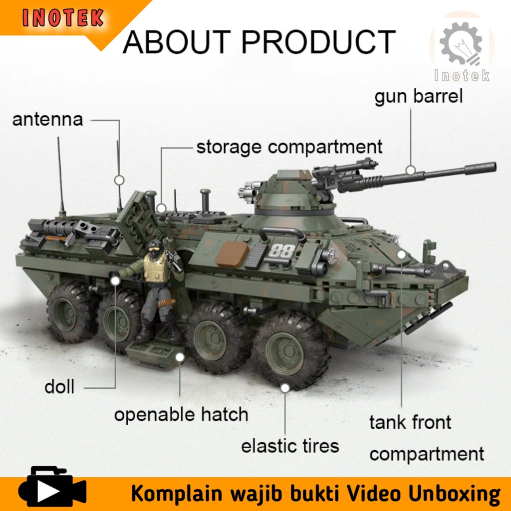 Building Blocks Kendaraan Militer M1127 Stryker Angkut Personel Tank Roda 8