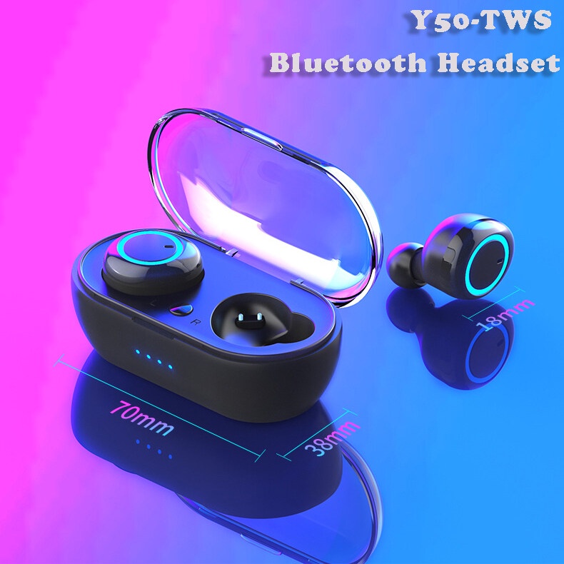 50-TWS Wireless Bluetooth Headset Mini Portable Battery Box Dapat Melakukan Panggilan Subwoofer Kompatibel dengan Berbag