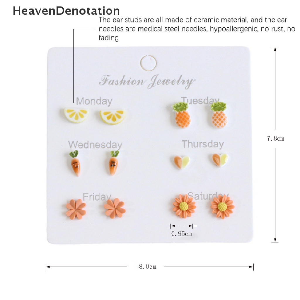 [HeavenDenotation] 1set Fashion Kartun Lucu Keramik Stud Earrings Set Fashion Perhiasan Anting Halus Untuk Wanita HDV