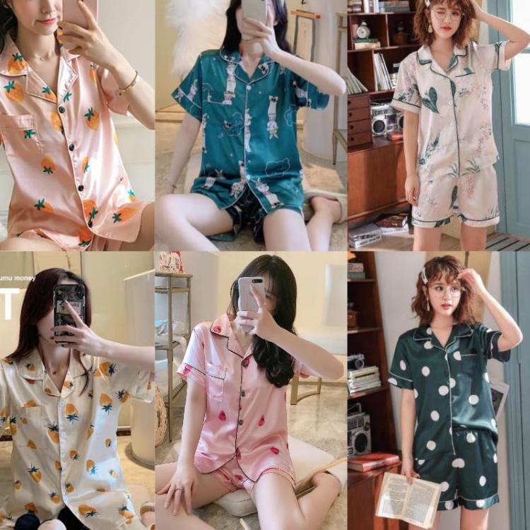 New Sale baju tidur satin import piyama satin motif baju tidur celana pendek pajamas satin