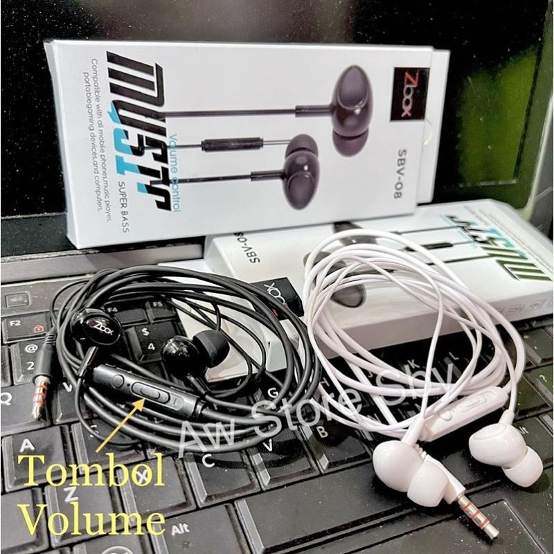 Headset mega bass + volume control EARPHONE BASS STEREO Zbox.[BV-08]