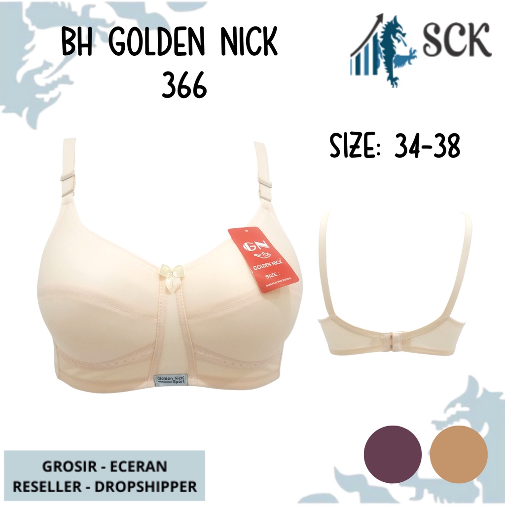 BH GOLDEN NICK 366 Kait 2 Cup B / Bra K366 Tanpa Kawat Busa Tipis / Pakaian Dalam Wanita Size 34-42 – sckmenwear