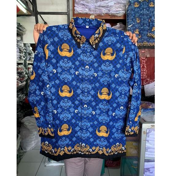 TERBAIK Batik Korpri Terbaru Pria Lapis Furing Pola Resmi Kerah Hitam / Rafly Jaya