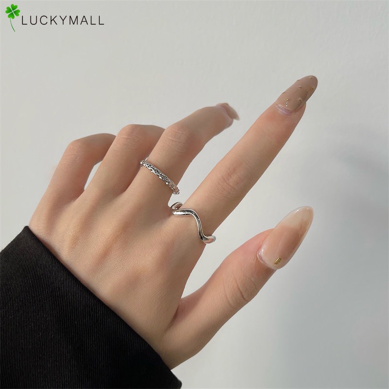 2pcs Cincin Set Y2K Perak Korea Vintage Finger Ring Untuk Aksesoris Perhiasan Wanita