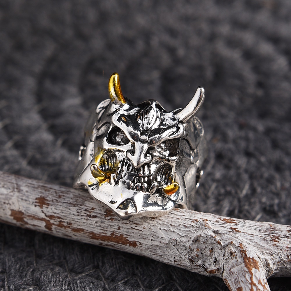 Vintage Demon Fury Skull Rings Pria Gothic Punk Style Opening Adjustable Rings Fashion Personality Hip Hop Rings Perhiasan