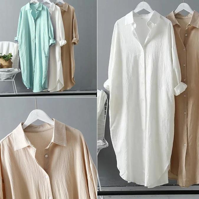 RECOMENDED TUNIK WANITA MURAH PUTIH - AZKIA TUNIK KATUN RAYON - KEMEJA WANITA CASUAL POLOS LENGAN PA