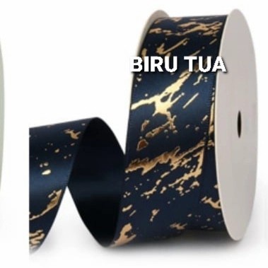 

AIM24- PITA SATIN EXCLUSIVE CORAK MAS IMPORT LEBAR 2,5CM HARGA UNTUK 9 METER - BIRU TUA