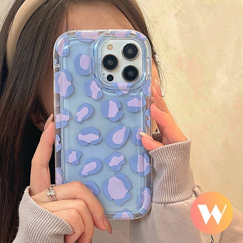 IPHONE Ins Fashion Case Motif Leopard Ungu Kompatibel Untuk Iphone11 13 12 14 Pro Max XR X XS Max 78 6s 6 Plus SE 2020 Transparan Shockproof Airbag Lembut TPU Cover