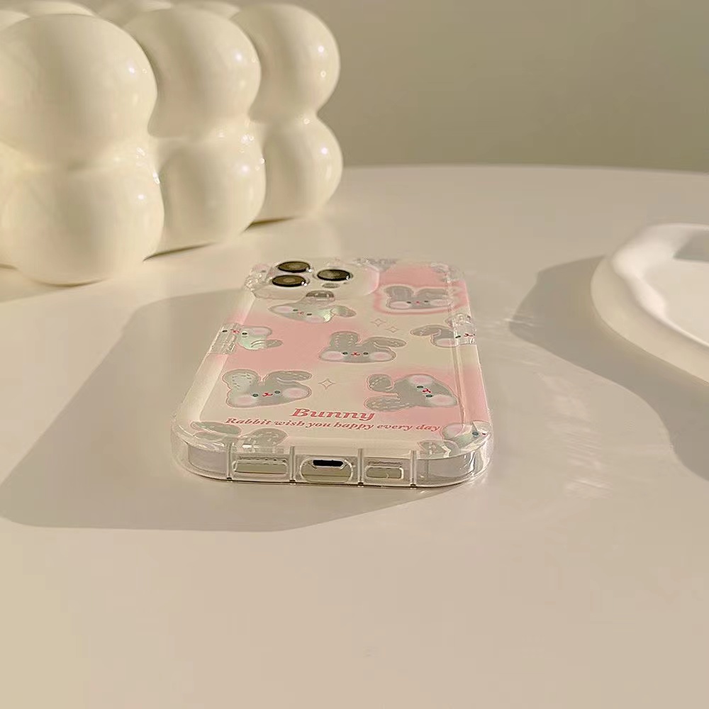 IPHONE Ins Pola Kelinci Cocok Untuk Iphone14 14pro 14plus 13 13mini 13pro 13prm iPhone12 7Plus 8Plus Xr XS 13 12mini Pro Max Empat Sudut Casing Ponsel Transparan Tahan Guncangan