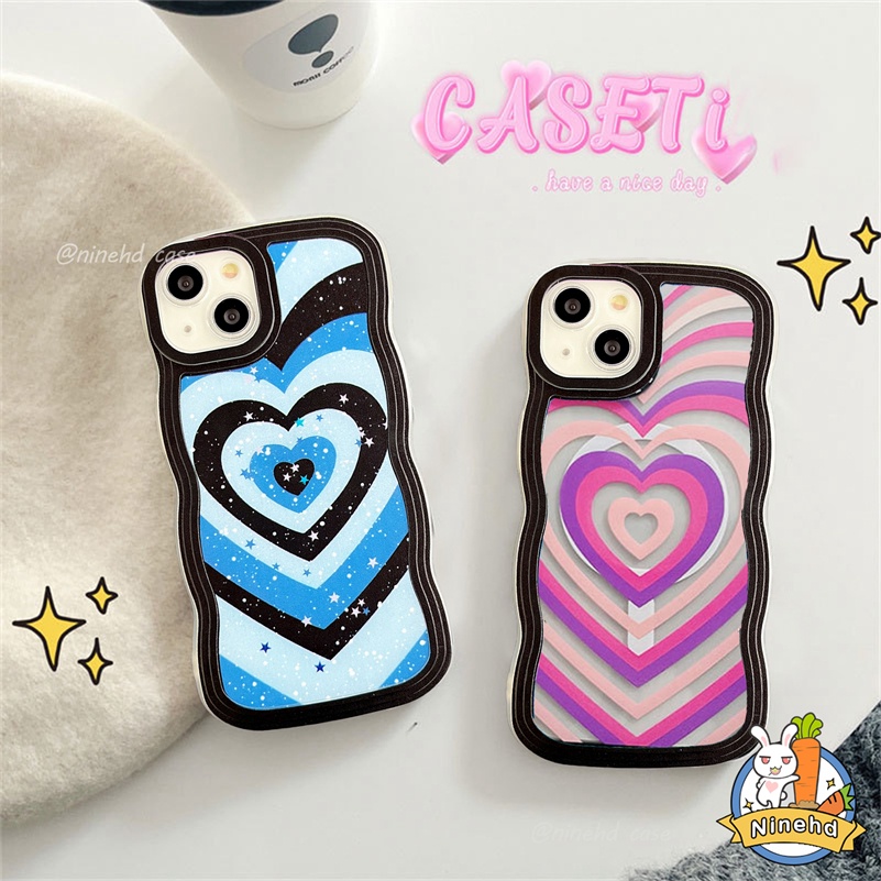 IPHONE Casing Kompatibel Untuk Iphone14 13 12 11 Pro Max X Xr Xs Max8 7 6 6s Plus SE 2020 Bling Bintang Gradien Biru Cinta Hati Casing Ponsel Shockproof Lembut Bergelombang Tepi Case Cover Pelindung