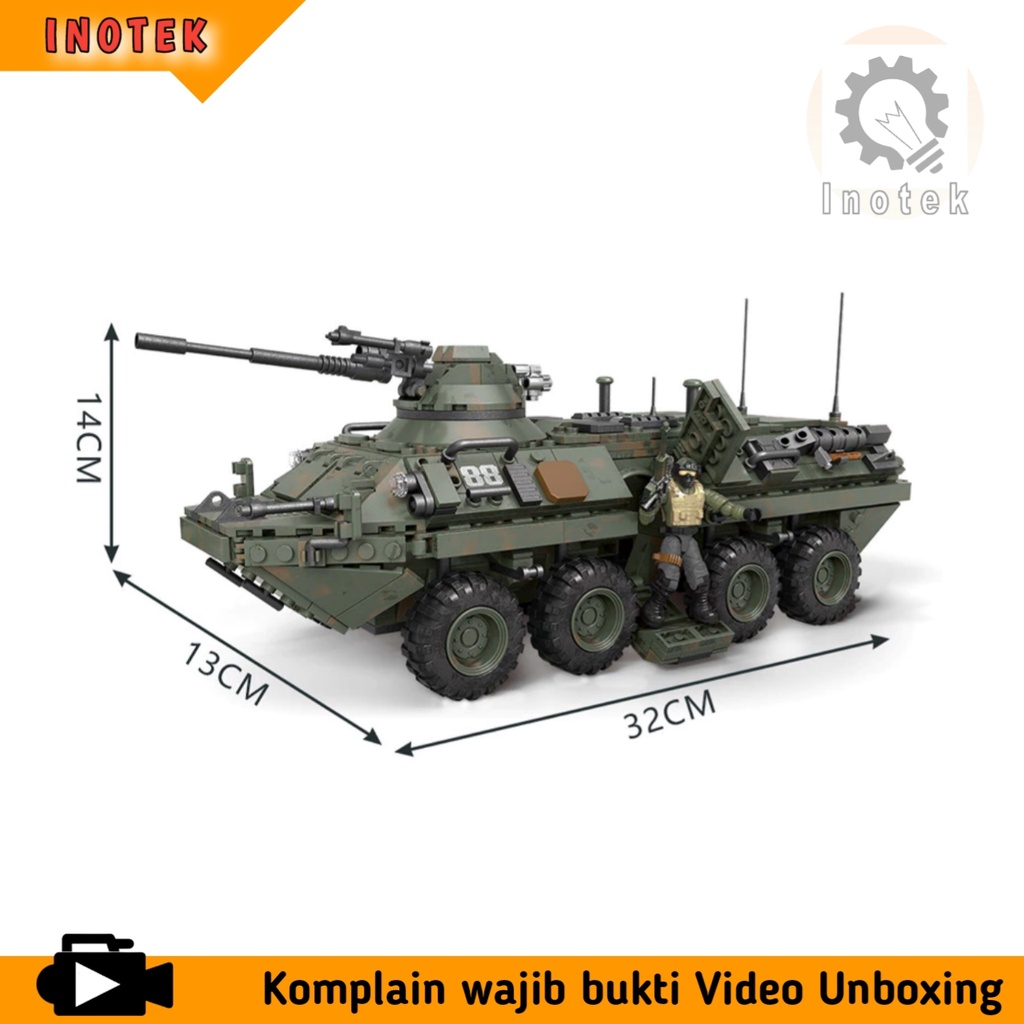 Building Blocks Kendaraan Militer M1127 Stryker Angkut Personel Tank Roda 8