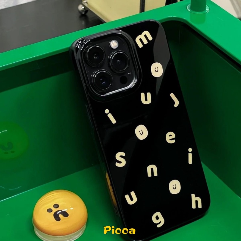 IPHONE Cute Smiley Glossy Halus Case Kompatibel Untuk Iphone11 7 8 Plus XR 11 14 13 12 Pro Max X XS Max SE 2020 Ins Fashion Alfabet Sederhana Lembut Tpu Silicon Phone Case