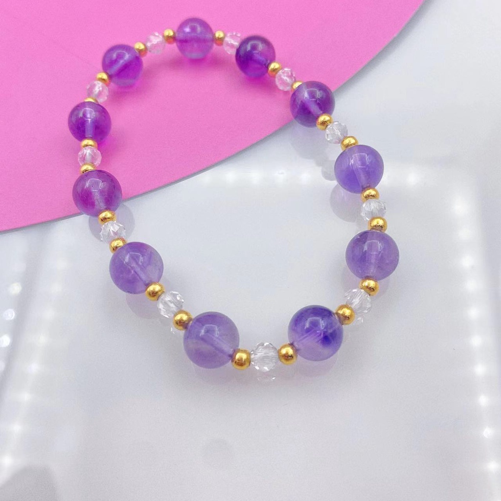 Gelang Manik-Manik Batu Kristal Amethyst Putih Natural Bahan Stainless Steel Untuk Wanita