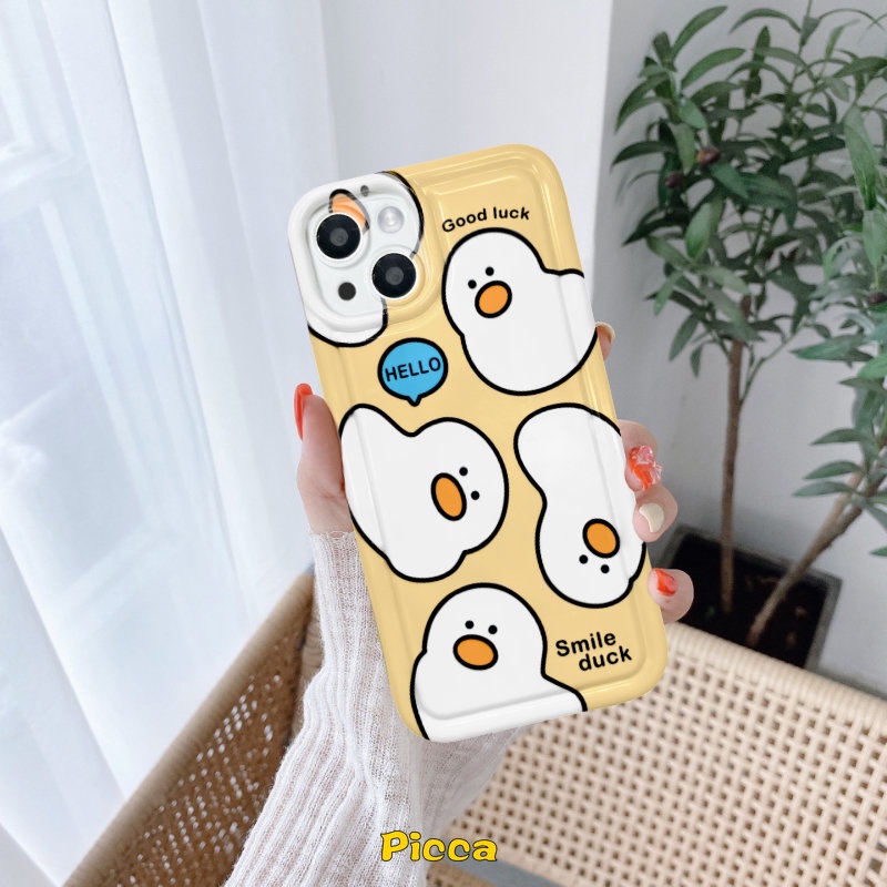 Casing Ponsel Perlindungan Kamera Bebek Kartun Lucu Kompatibel Untuk iPhone 7plus XR 11 14 13 12 Pro Max 6 6S 7 8 Plus X XS Max 11 Pro Max Shockproof Airbag Lembut TPU Silicon Cover