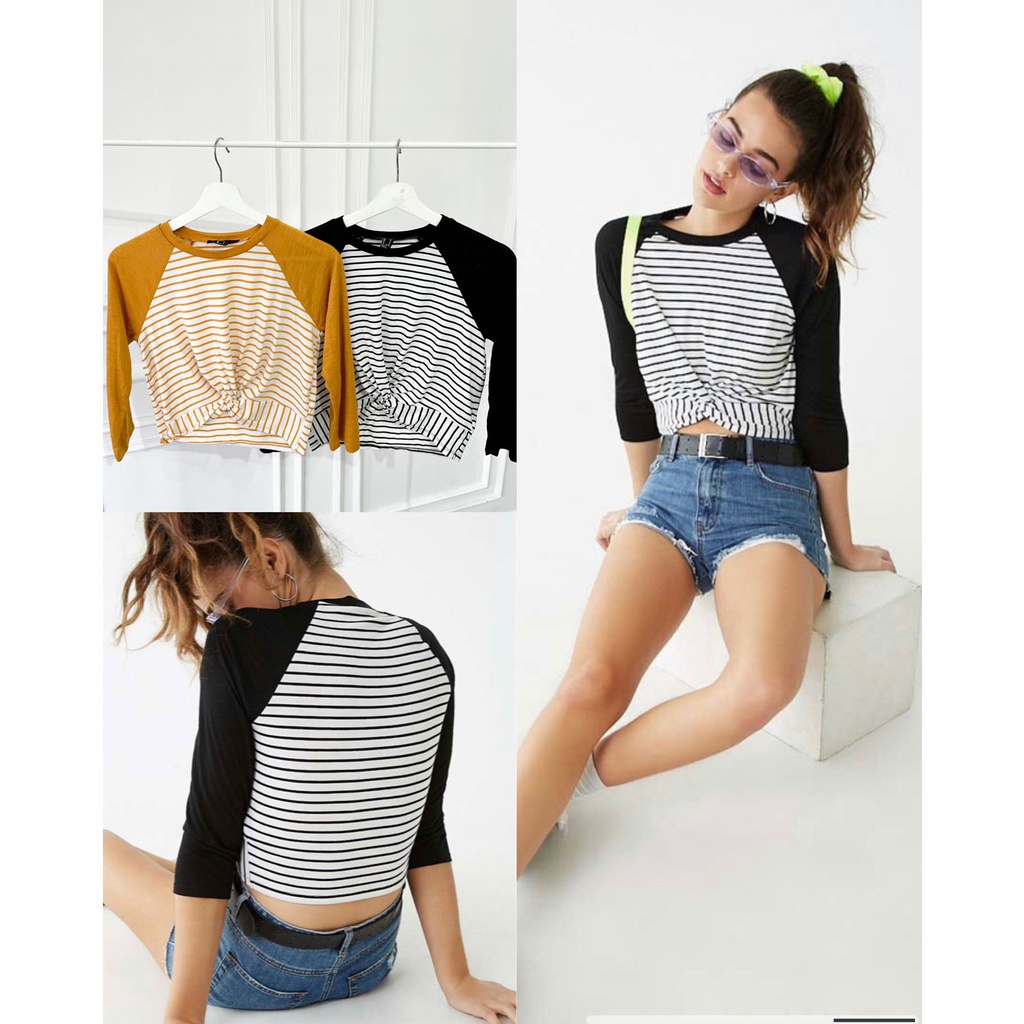 Forever21 Striped Twist-Hem Raglan Top//fashion.branded2016