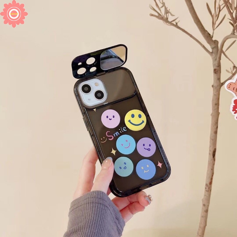 IPHONE Case Kartun Lucu Kompatibel Untuk Iphone11 7Plus 8Plus XR 13 14 12 Pro MAX 7 8 14 Plus X XS MAX SE 2020 Kreatif Senyum Indah Flip Make Up Cermin Shockproof Soft Case