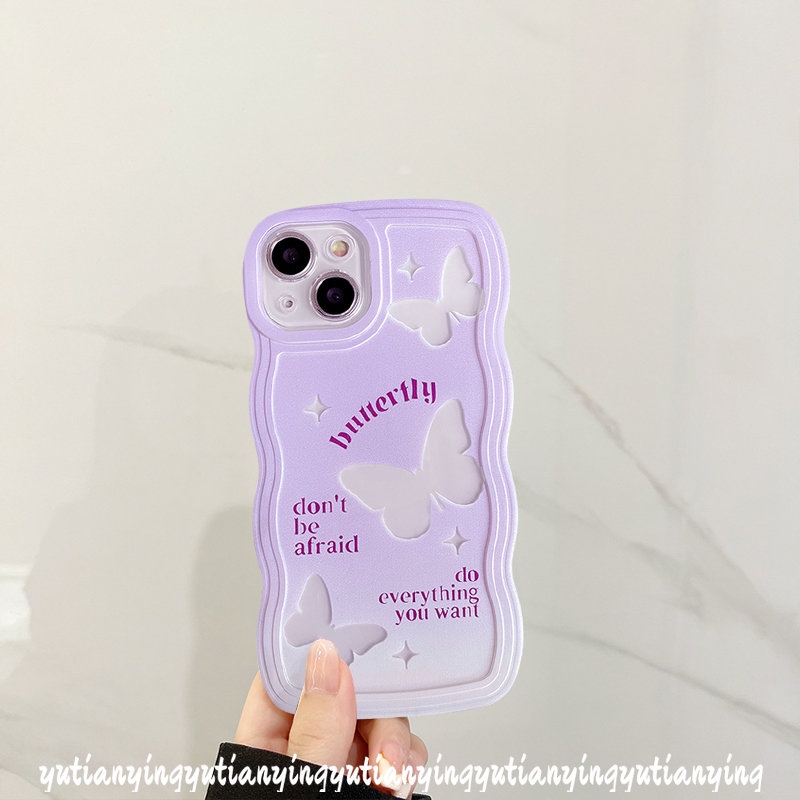 IPHONE Romance Butterfly Case Kompatibel Untuk Iphone13 11 14 12 Pro Max 11 Pro Max7 6 8 6s 14 Plus X XS Max XR SE 2020 Wavy Edge Purple Gradient Soft Tpu Phone Cover