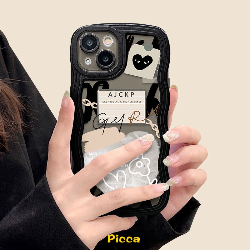 Casing Realme C53 10 C25 C33 9 9Pro+9i C15 5 6i C30 C12 C25s 8i C11 8 8Pro 7i 5i 7 C25Y C17 C21Y C20 C20A C3 Ins Kartun Graffiti Love Heart Comme Des Garcons Case Wavy Edge Cover