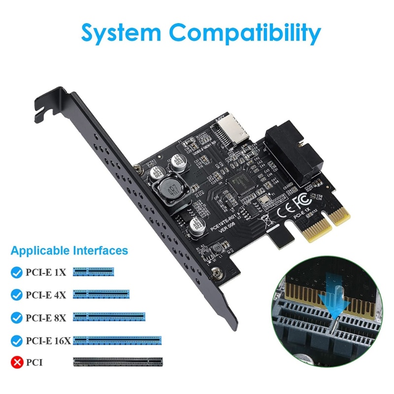 Zzz PCI-Express 3.0 X1 USB3.2 20Pin Riser Adapter Untuk Desktop PC USB 3.2 Gen1 TYPE-E (A-KEY) Ke Kartu Ekspansi D720201 Chi