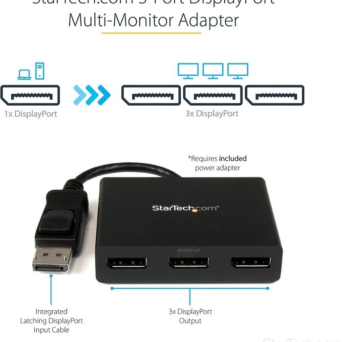 StarTech 3-Port Multi Monitor DisplayPort MST Hub Adapter 1 to 3 Split