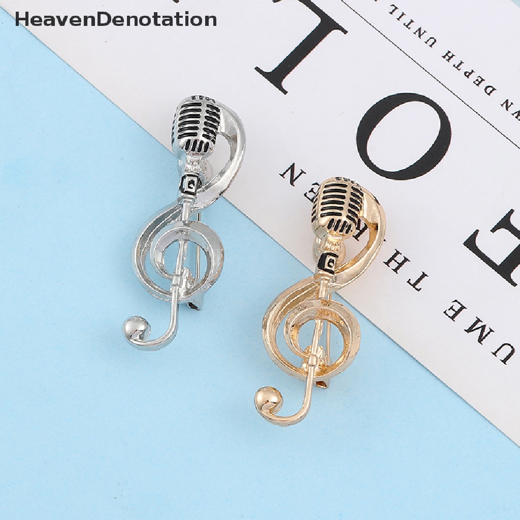 [HeavenDenotation] Musik Note Mikrofon Bros Warna Emas Warna Silver Pin Logam Lencana Khusus Siswa Musisi Ransel Lapel Pin Perhiasan Hadiah HDV