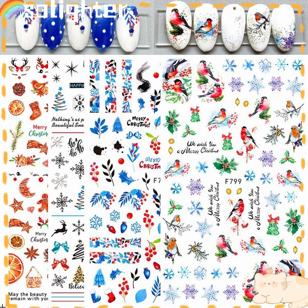 Solighter Stiker Kuku Perekat Snowflake Xmas Trees Manicure