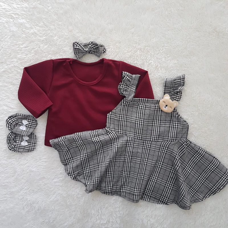 Baju Bayi Gingham Knit Overall set
