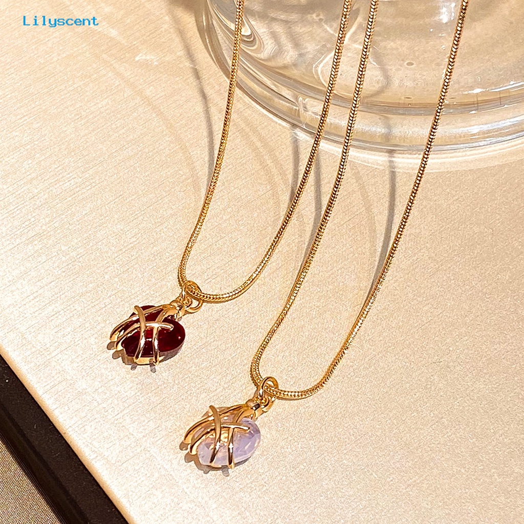 [LS] Bright Luster Adjustable Indah Wanita Kalung Geometri Bentuk Hati Bersinar Permata Imitasi Liontin Kalung Perhiasan Aksesoris