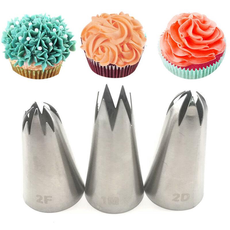 3pcs Spuit Piping Icing Bentuk Bunga Bahan Stainless Steel Untuk Dekorasi Kue