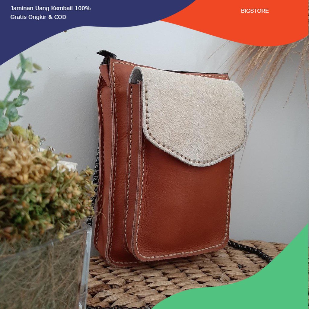 Tas Kulit Asli Wanita Selempang Sling Bag Slingbag Siren Cewek Mini Multifungsi Muat HP dan Dompet