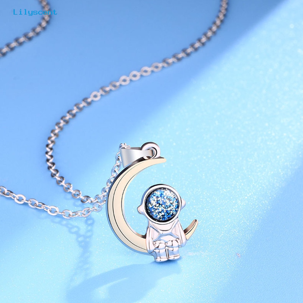 [LS] 2 Pcs O-Chain Adjustable Pasangan Kalung Alloy Ruang Astronot Bulan Liontin Persahabatan Kalung Perhiasan Aksesori