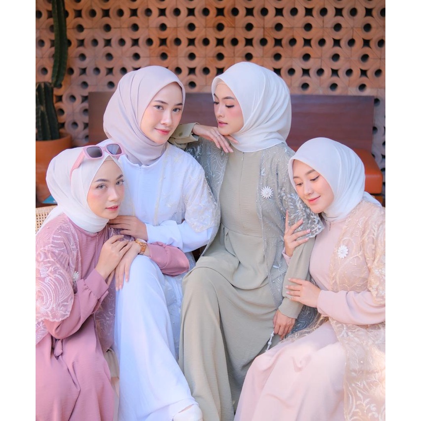 SARAHAYU DRESS SET BRUKAT OUTER 2 IN 1 - DRESS MAXI LEBARAN ELEGANT MEAH