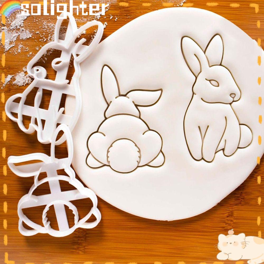 Solighter 2pcs/set 3D Easter Rabbit Food Fondant Pastry Dekorasi Cetakan Kue Plunger Cookie Cutter