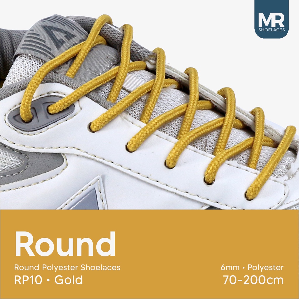 MR Shoelaces RP10 Emas (Gold) Tali Sepatu Bulat Round 6mm  70cm 80cm 90cm 100cm 120cm 150dm 180cm 200cm Tali Sepatu Bulat Polyester Premium