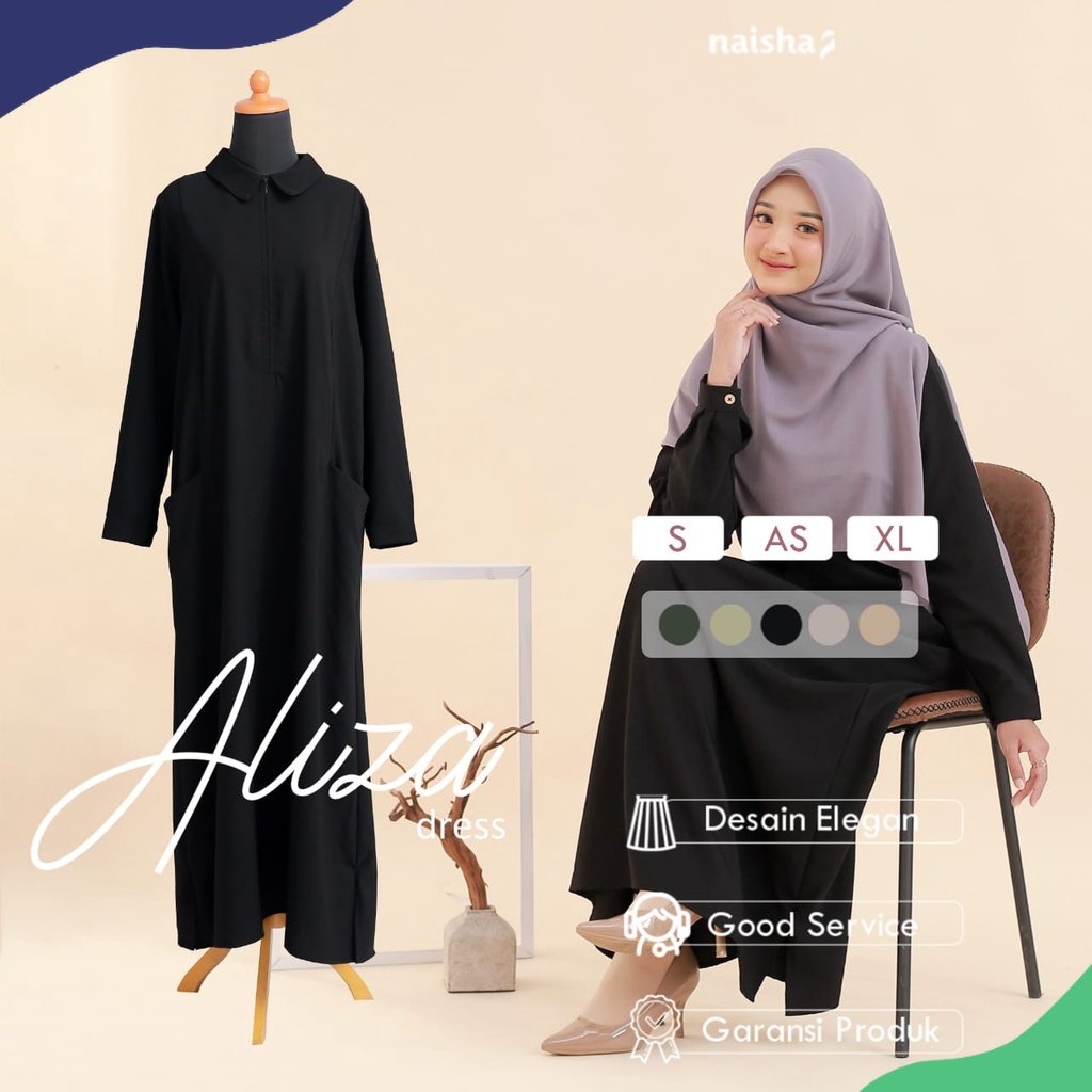 Naisha Official / Aliza Dress / Linen Dress Basic / Linen Maxi Dress / Dress Basic / Dress Terbaru /