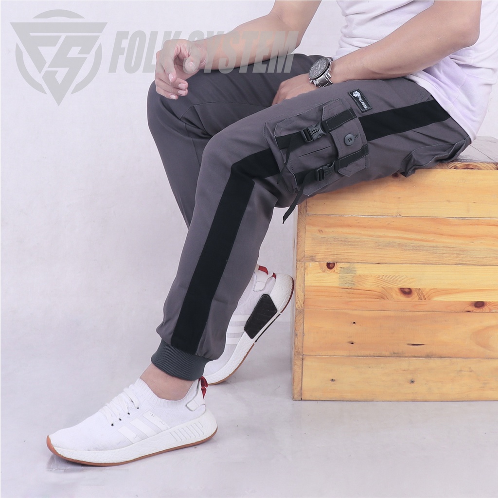 Celana Panjang Chino Jogger Cargo Pria Strip Folksystem