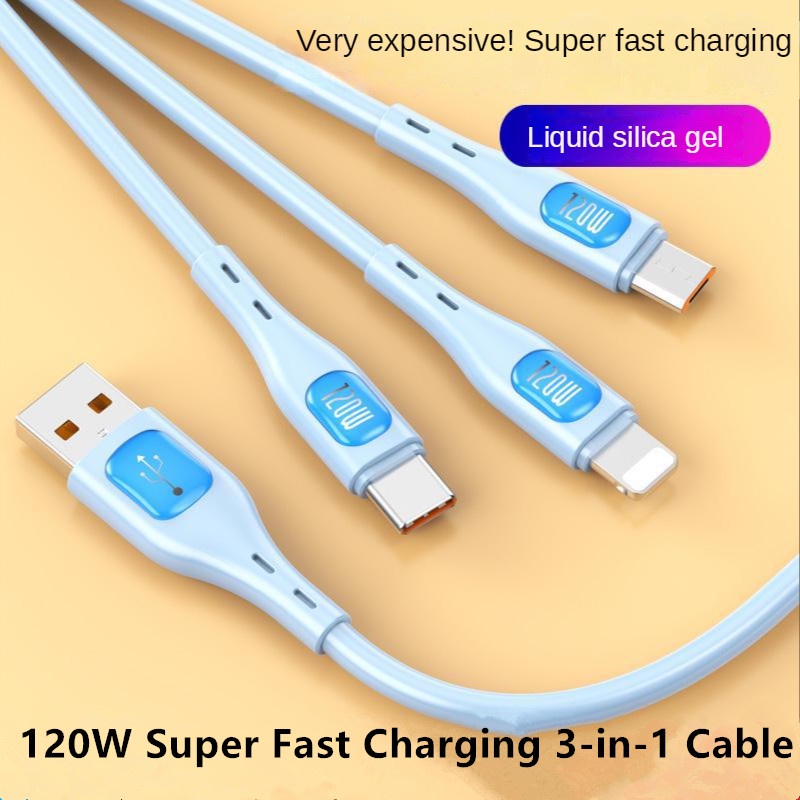 120w 6A 3in1 Silikon Super Fast Charging Cable Micro USB Type-C Fast Charger Micro USB Type-C Kabel Data